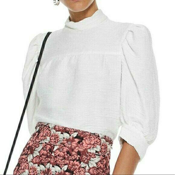 SANDRO Paris Janyce puff sleeve cloqué blouse top blouse in ecru Size 3 L NEW - Picture 3 of 8